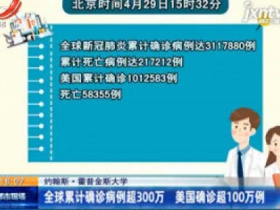 【约翰斯·霍普金斯大学】全球累计确诊病例超300万 美国确诊超100万例
