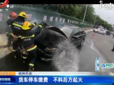 抚州乐安：货车停车缴费 不料后方起火