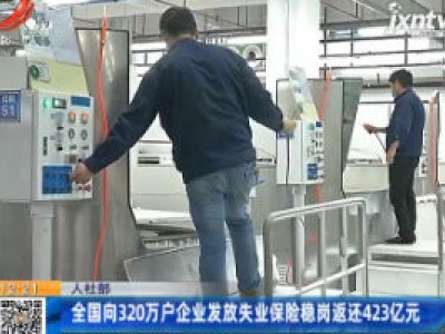 人社部：全国向320万户企业发放失业保险稳岗返还423亿元
