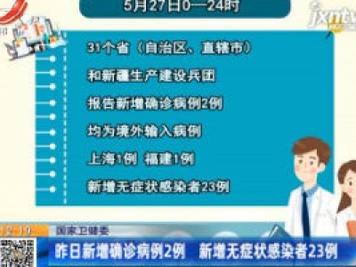 国家卫健委：5月27日新增确诊病例2例 新增无症状感染者23例