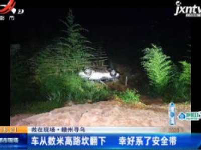 【救在现场】赣州寻乌：车从数米高路坎翻下 幸好系了安全带