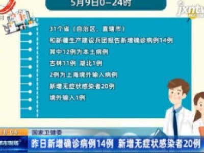 国家卫健委：5月9日新增确诊病例14例 新增无症状感染者20例