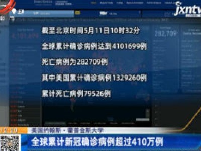 美国约翰斯·霍普金斯大学：全球累计新冠确诊病例超过410万例