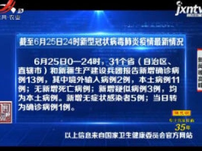 截至6月25日24时新型冠状病毒肺炎疫情最新情况