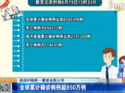 美国约翰斯·霍普金斯大学：全球累计确诊病例超850万例
