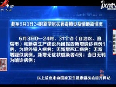 截至6月3日24时新型冠状病毒肺炎疫情最新情况