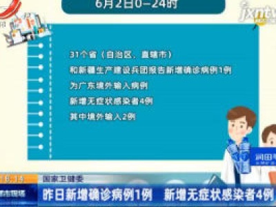 国家卫健委：6月2日新增确诊病例1例 新增无症状感染者4例