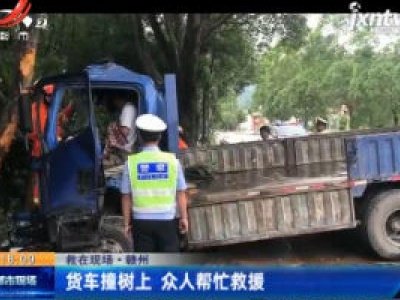 【救在现场】赣州：货车撞树上 众人帮忙救援