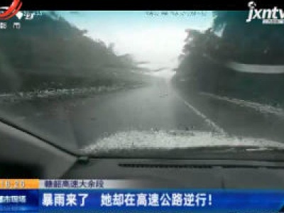 赣韶高速大余段：暴雨来了 她却在高速公路逆行！