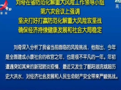 刘奇在省防范化解重大风险工作领导小组第六次会议上强调 坚决打好打赢防范化解重大风险攻坚战 确保经济持续健康发展和社会大局稳定