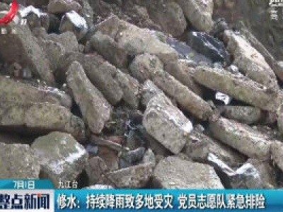 修水：持续降雨致多地受灾 党员志愿队紧急排险