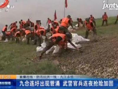 【直播连线·防汛抗洪一线】九江永修：九合连圩出现管涌 武警官兵连夜抢险加固