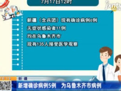 新疆：新增确诊病例5例 为乌鲁木齐市病例