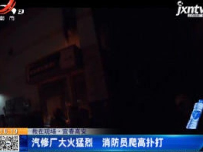 【救在现场】宜春高安：汽修厂大火猛烈 消防员爬高扑打