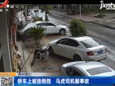 贵州铜仁：轿车上坡挂倒挡 马虎司机酿事故