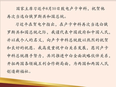 习近平致电祝贺卢卡申科当选白俄罗斯总统
