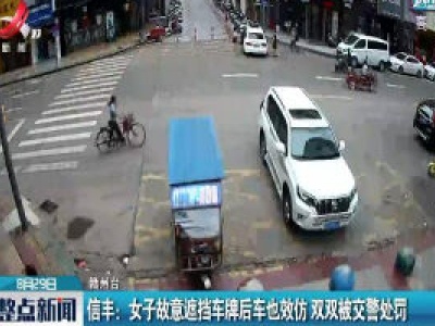 信丰：女子故意遮挡车牌后车也效仿 双双被交警处罚