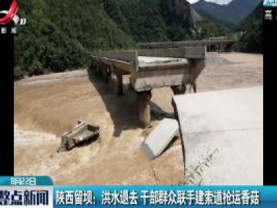 陕西留坝：洪水退去 干部群众联手建索道抢运香菇