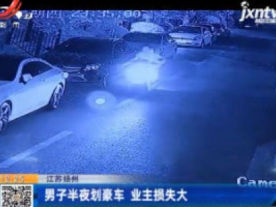 江苏扬州：男子半夜划豪车 业主损失大