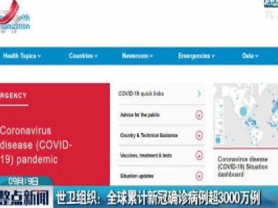 世卫组织：全球累计新冠确诊病例超3000万例