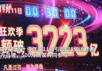 天猫双11期间实时成交额刚刚突破3723亿！