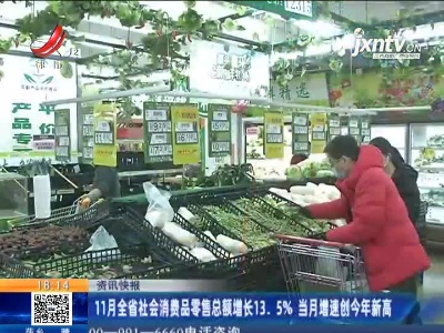 11月江西省社会消费品零售总额增长13.5% 当月增速创2020年新高