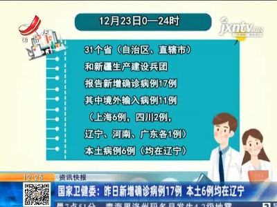 国家卫健委：12月23日新增确诊病例17例 本土6例均在辽宁