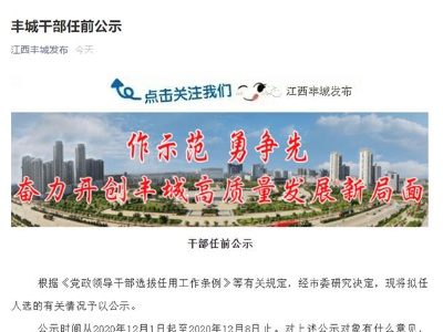 丰城6名领导干部任前公示