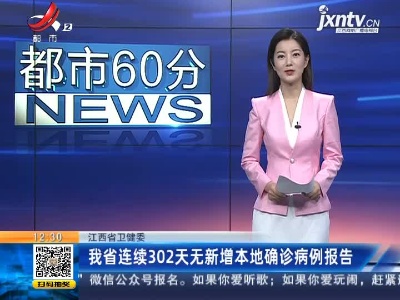 江西省卫健委：我省连续302天无新增本地确诊病例报告