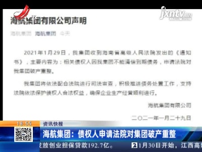 海航集团：债权人申请法院对集团破产重整