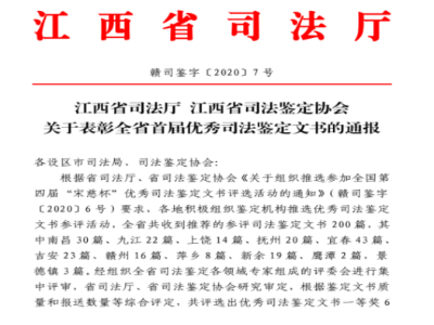 江西省首届优秀司法鉴定文书评选结果出炉6篇文书荣获一等奖