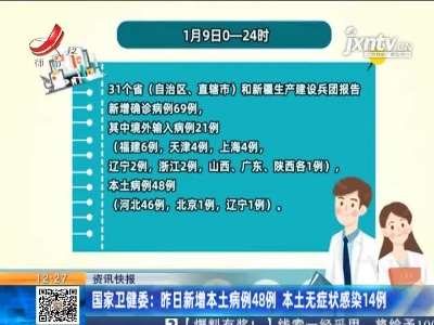 国家卫健委：1月9日新增本土病例48例 本土无症状感染14例