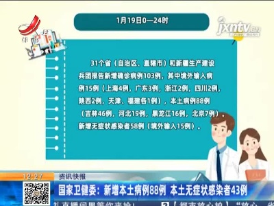 国家卫健委：新增本土病例88例 本土无症状感染者43例