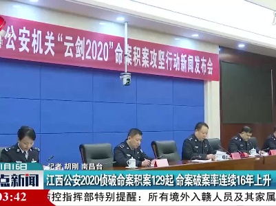 江西公安2020侦破命案积案129起 命案破案率连续16年上升