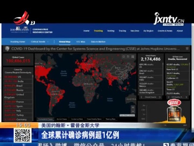 美国约翰斯·霍普金斯大学：全球累计确诊病例超1亿例