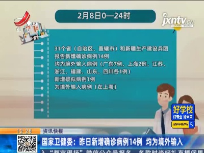 国家卫健委：2月8日新增确诊病例14例 均为境外输入