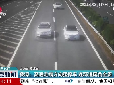 婺源：高速走错方向猛停车 连环追尾负全责