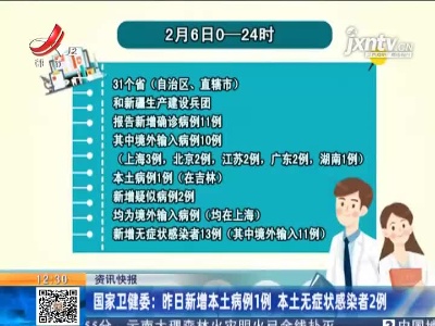 国家卫健委：2月6日新增本土病例1例 本土无症状感染者2例