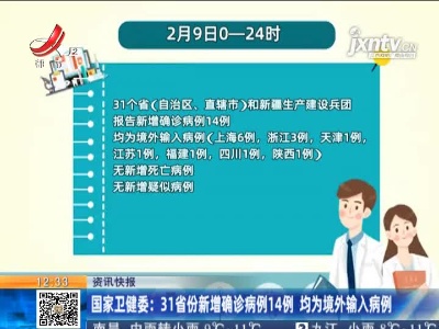 国家卫健委：31省份新增确诊病例14例 均为境外输入病例
