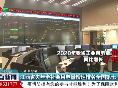 江西省2020年全社会用电量增速排名全国第七