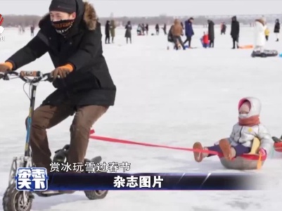 哈尔滨市民松花江上 赏冰玩雪过春节