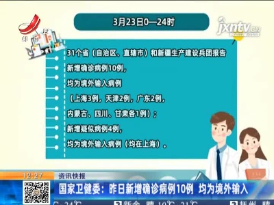 国家卫健委：3月23日新增确诊病例10例 均为境外输入