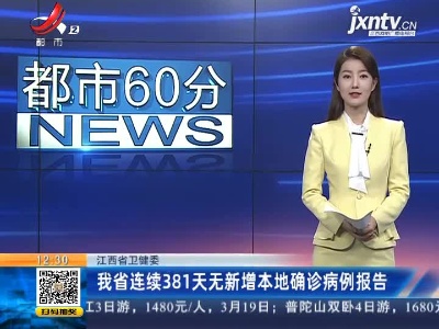 江西省卫健委：我省连续381天无新增本地确诊病例报告