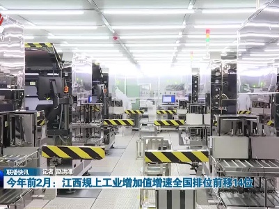 今年前2月：江西规上工业增加值增速全国排位前移14位