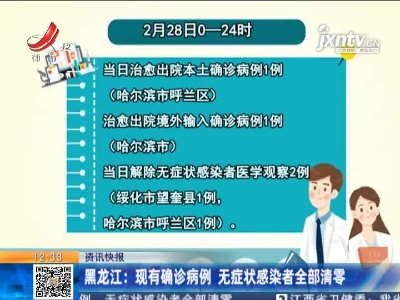 黑龙江：现有确诊病例 无症状感染者全部清零