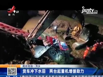 【救在现场】萍乡：货车冲下水田 两台起重机增援助力