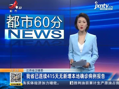 江西省卫健委：我省已连续415天无新增本地确诊病例报告