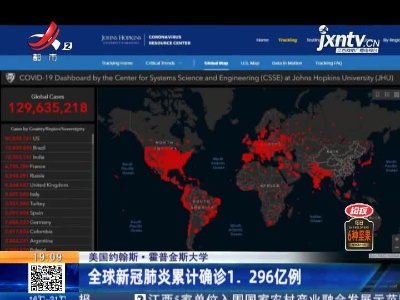 美国约翰斯·霍普金斯大学：全球新冠肺炎累计确诊1.296亿例