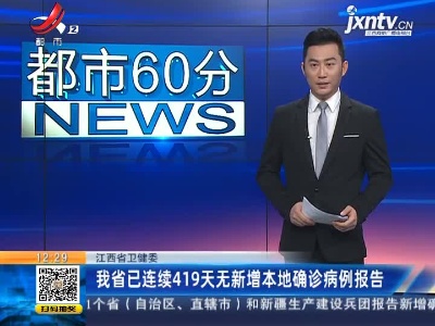 江西省卫健委：我省已连续419天无新增本地确诊病例报告