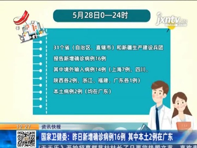 国家卫健委：5月28日新增确诊病例16例 其中本土2例在广东